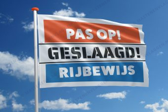 Rijbewijsvlag 'Pas op! Geslaagd! Rijbewijs'