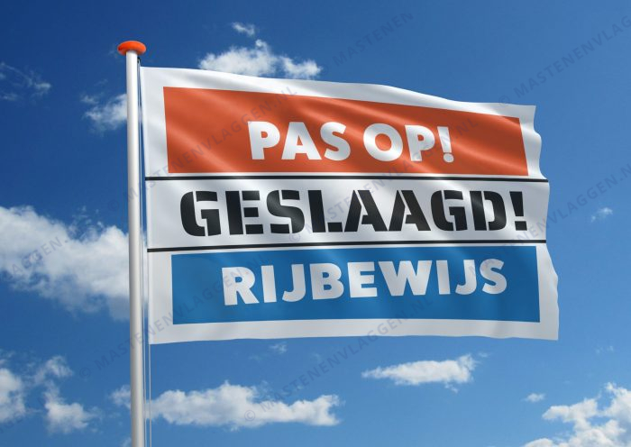 Rijbewijsvlag 'Pas op! Geslaagd! Rijbewijs'