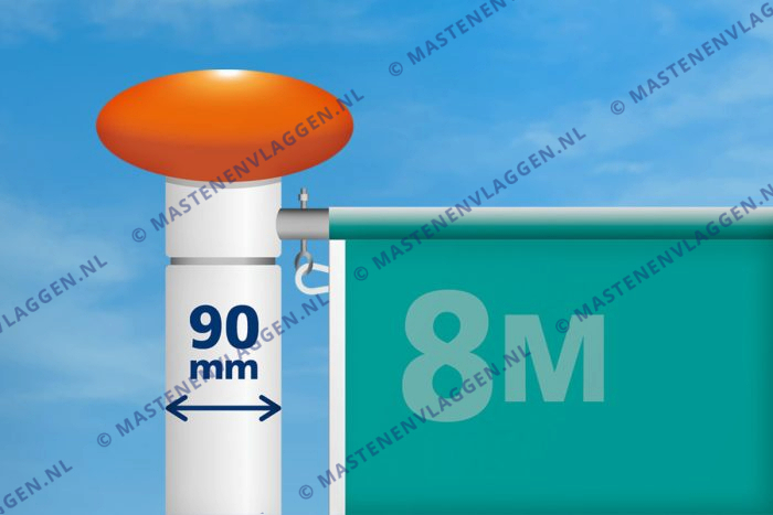 Kantelbare aluminium baniermast | 8m | 90 mm